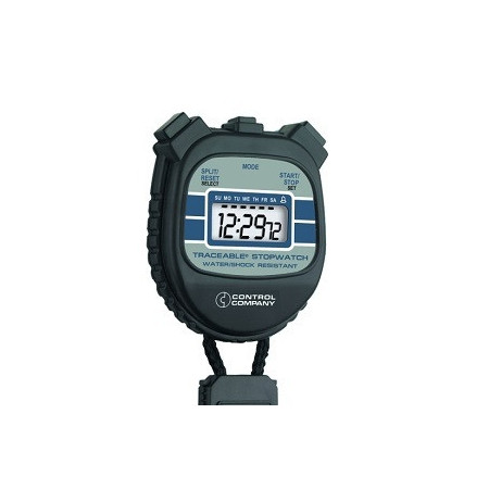Cronometro digital con pantalla LCD   de uso general, resistente al agua  y golpes para 24 horas. 23 hr., 59 min. 59 seg.
