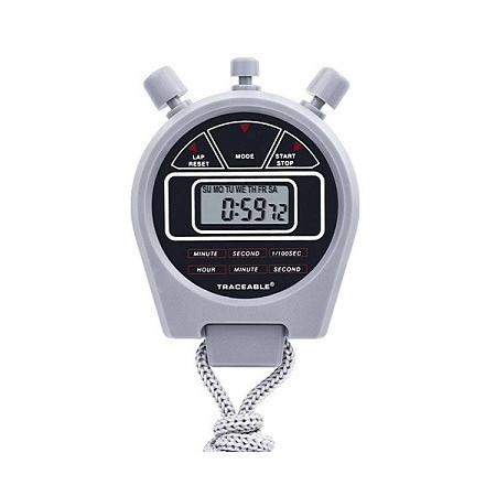 Cronometro digital de tres botones con pantalla LCD, resistente al agua,  para 24 horas. 23 hr., 59 min. 59 seg.