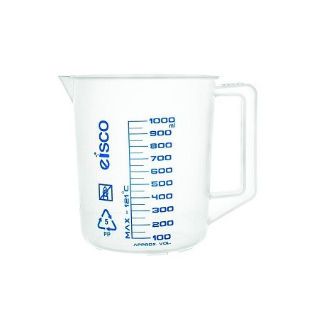 Jarra medidora, 1000 ml. Forma corta, serigrafiada