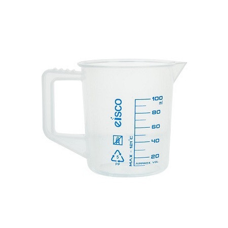 Jarra medidora, 100 ml. Forma corta, serigrafiada