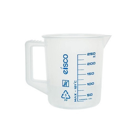 Jarra medidora, 250 ml. Forma corta, serigrafiada