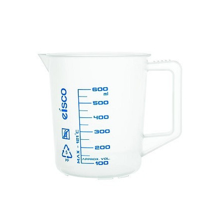 Jarra medidora, 600 ml. Forma corta, serigrafiada