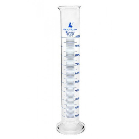 Probeta de vidrio graduaciones azules - clase B -  1000 ml. - base redonda