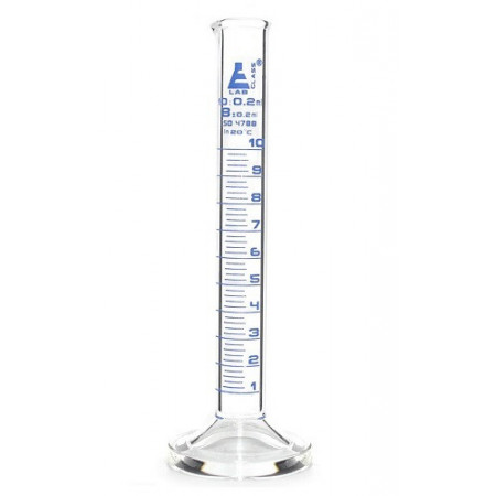 Probeta de vidrio graduaciones azules - clase B -  10 ml. - base redonda