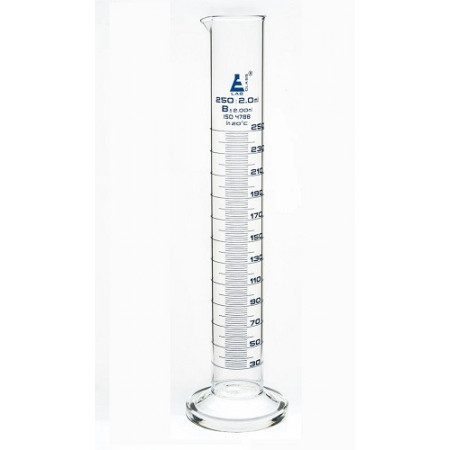 Probeta de vidrio graduaciones azules - clase B -  250 ml. - base redonda