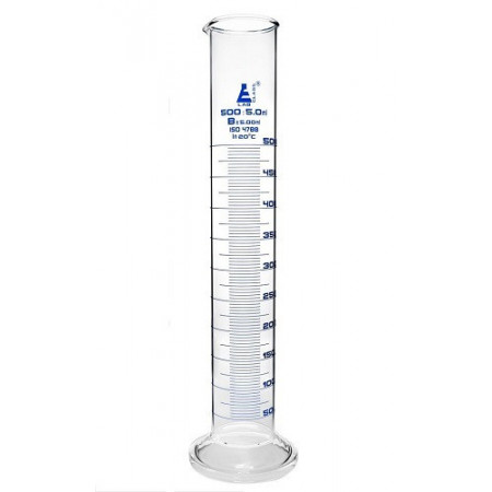 Probeta de vidrio graduaciones azules - clase B -  500 ml. - base redonda